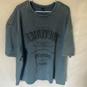 Manfinity Mens 4XL Oversized Washed Blue Graphic T-Shirt Futura Streetwear